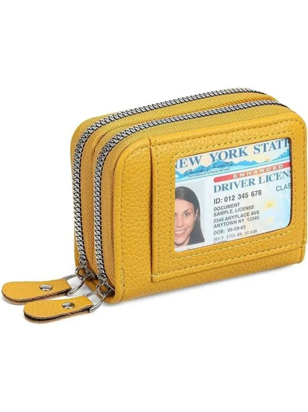 RFID Leather Card Holder Small Wallet for Women Double Zipper ID Coin Purse